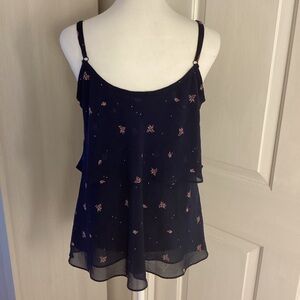 CAbi Navy Sheer Floral Layered Cami Tank Top Sz M